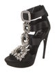 Roger Vivier Satin Crystal Embellishments T-Strap Sandals