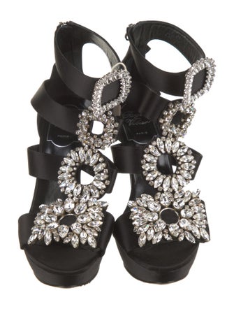 Roger Vivier Satin Crystal Embellishments T-Strap Sandals