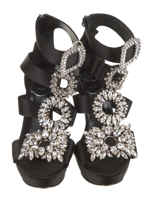 Roger Vivier Satin Crystal Embellishments T-Strap Sandals