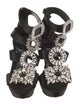 Roger Vivier Satin Crystal Embellishments T-Strap Sandals