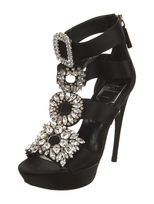 Roger Vivier Satin Crystal Embellishments T-Strap Sandals