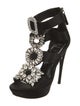 Roger Vivier Satin Crystal Embellishments T-Strap Sandals