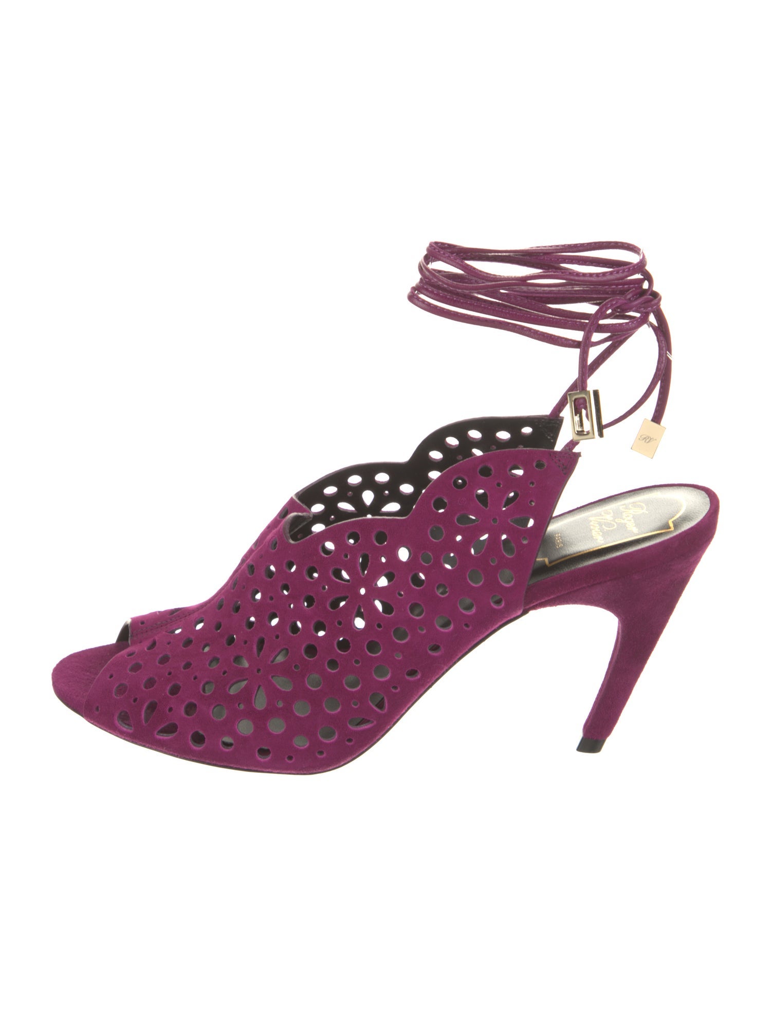 Roger Vivier Suede Lasercut Accents Sandals