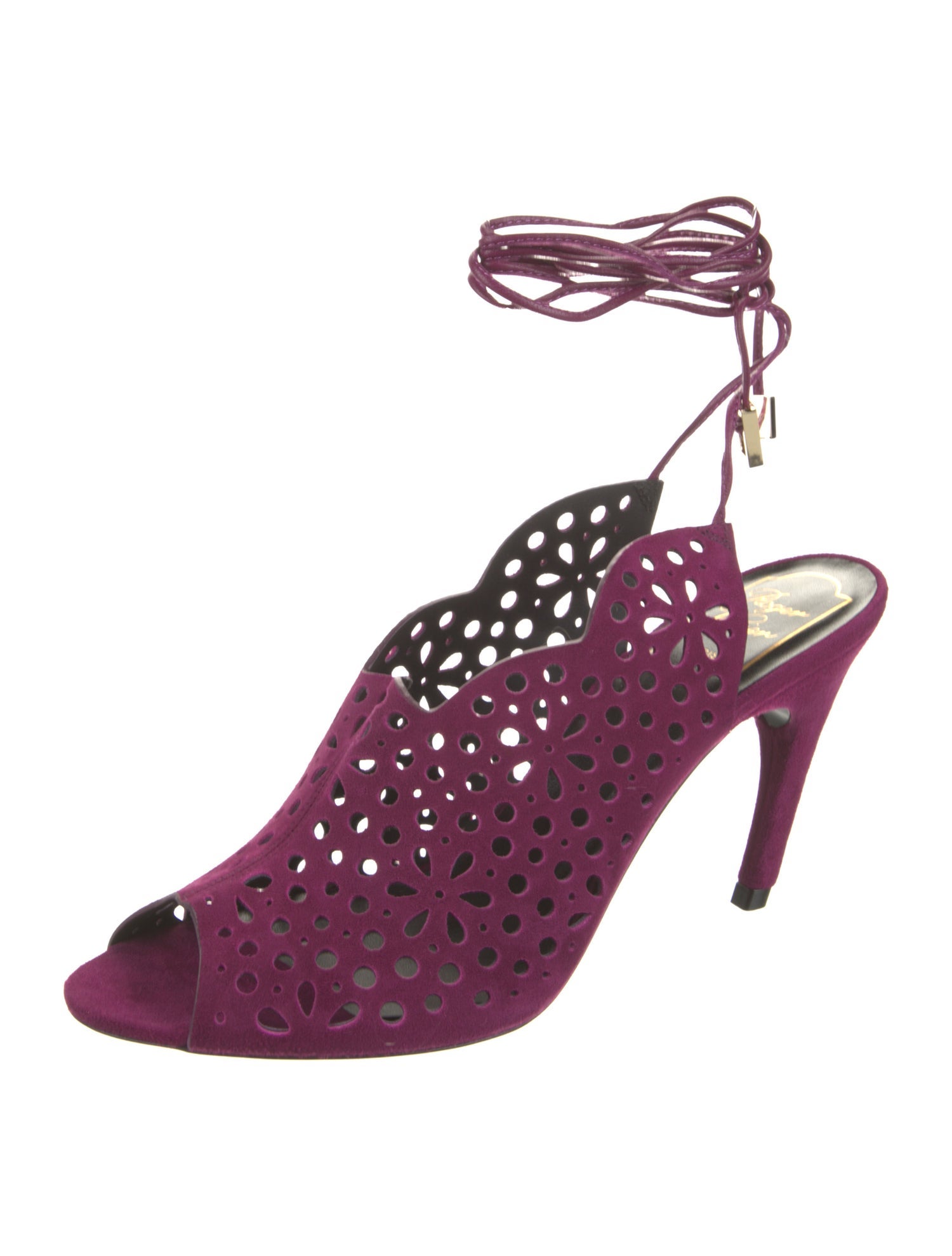 Roger Vivier Suede Lasercut Accents Sandals
