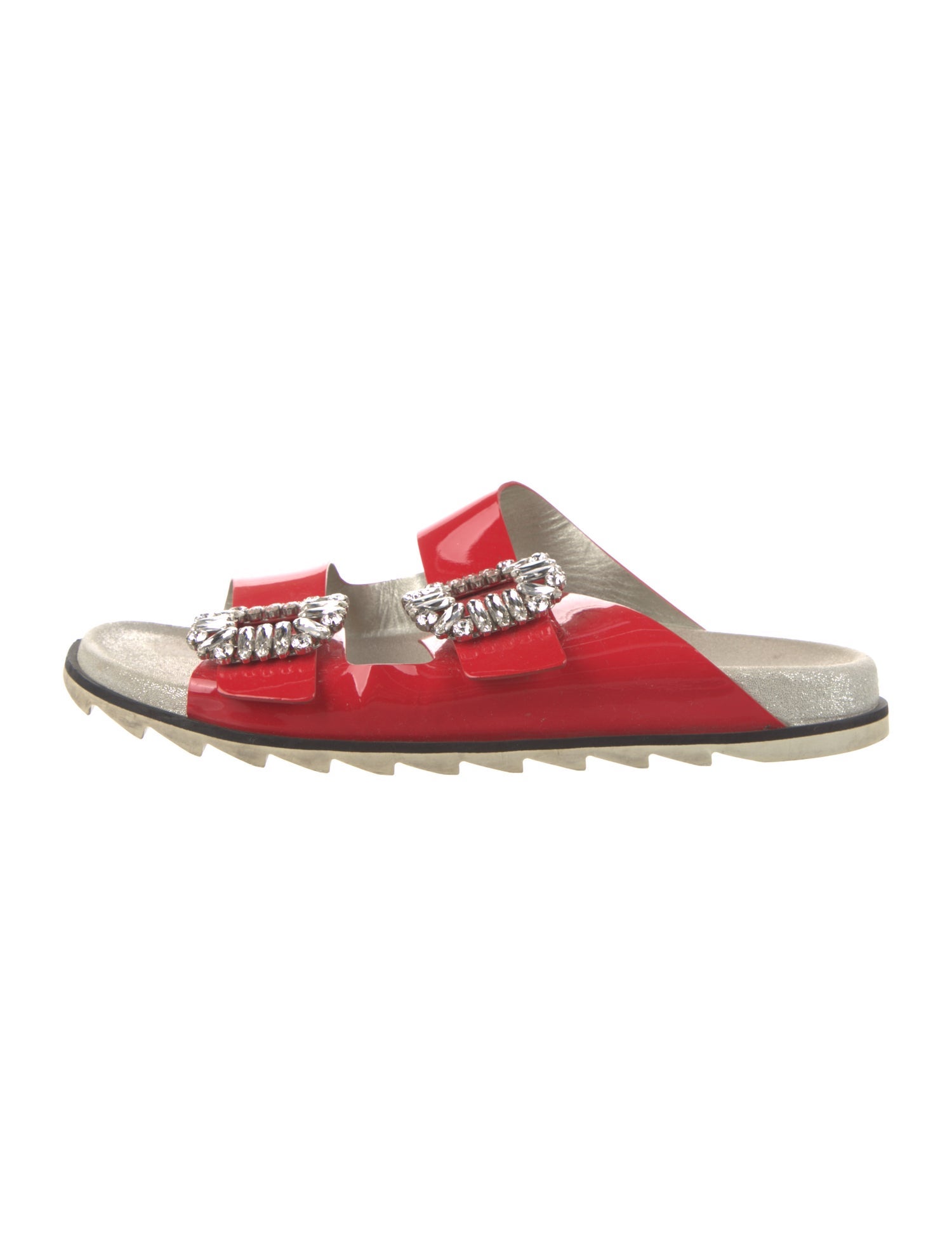 Roger Vivier Patent Leather Crystal Embellishments Slides