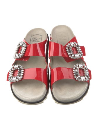 Roger Vivier Patent Leather Crystal Embellishments Slides