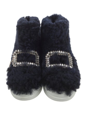 Roger Vivier Shearling Crystal Embellishments Snow Boots