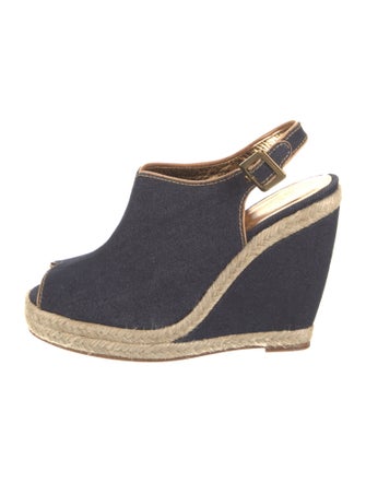 Roger Vivier Denim Leather Trim Embellishment Espadrilles