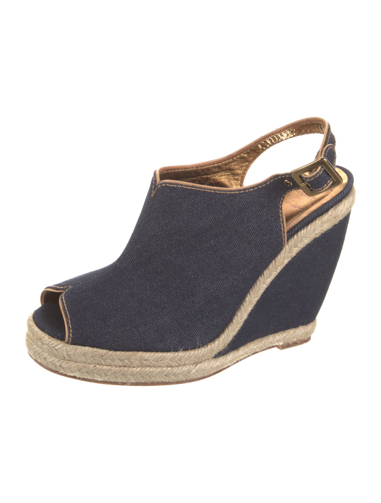 Roger Vivier Denim Leather Trim Embellishment Espadrilles