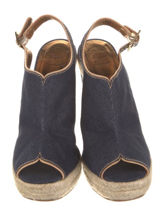 Roger Vivier Denim Leather Trim Embellishment Espadrilles