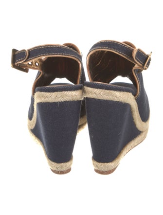 Roger Vivier Denim Leather Trim Embellishment Espadrilles