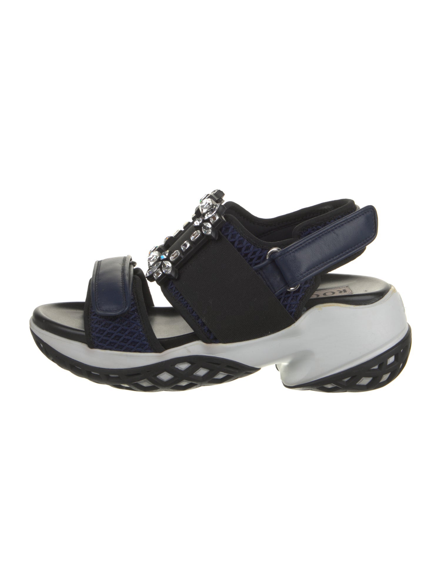 Roger Vivier Leather Crystal Embellishments T-Strap Sandals