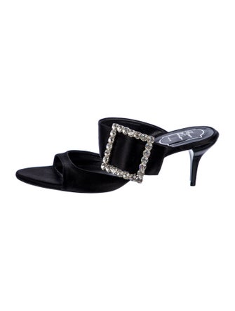 Roger Vivier Satin Crystal Embellishments Slides
