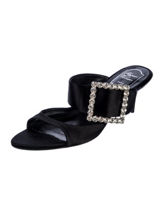 Roger Vivier Satin Crystal Embellishments Slides
