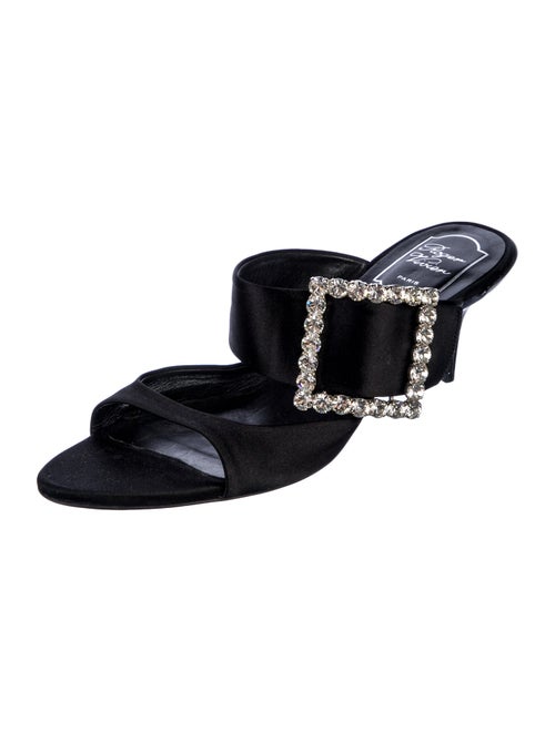 Roger Vivier Satin Crystal Embellishments Slides