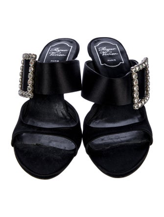 Roger Vivier Satin Crystal Embellishments Slides