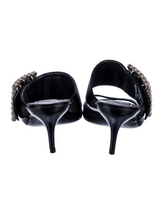 Roger Vivier Satin Crystal Embellishments Slides