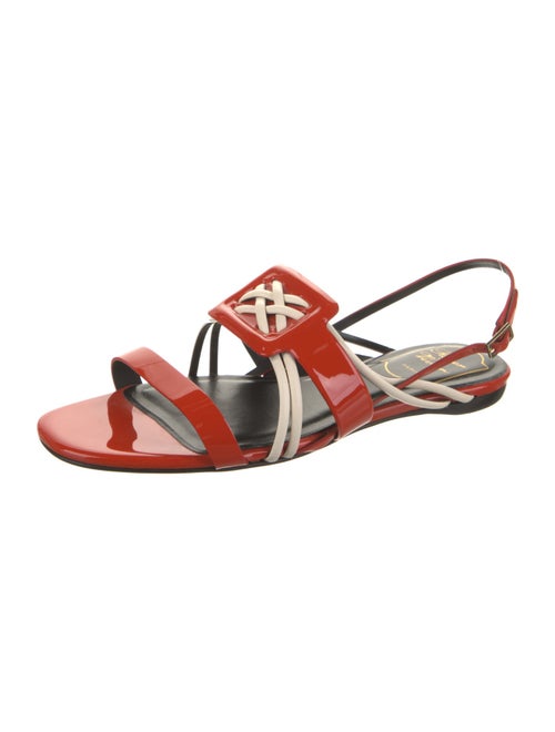 Roger Vivier Patent Leather Colorblock Pattern Slingback Sandals