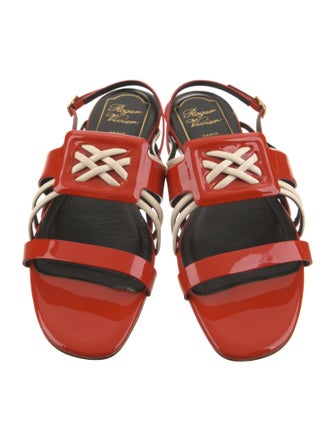 Roger Vivier Patent Leather Colorblock Pattern Slingback Sandals