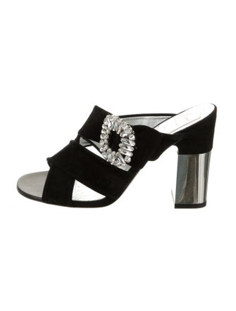 Roger Vivier Suede Crystal Embellishments Slides