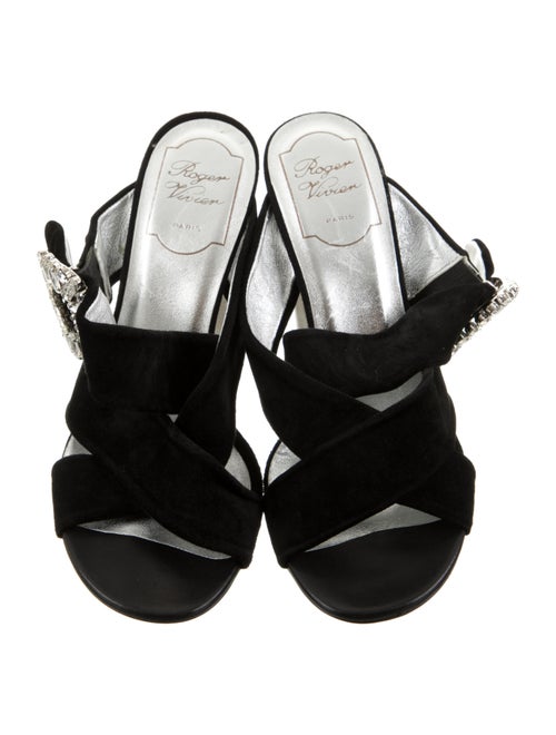Roger Vivier Suede Crystal Embellishments Slides