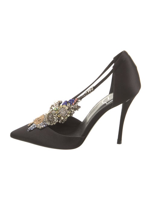 Roger Vivier Satin Crystal Embellishments T-Strap Pumps