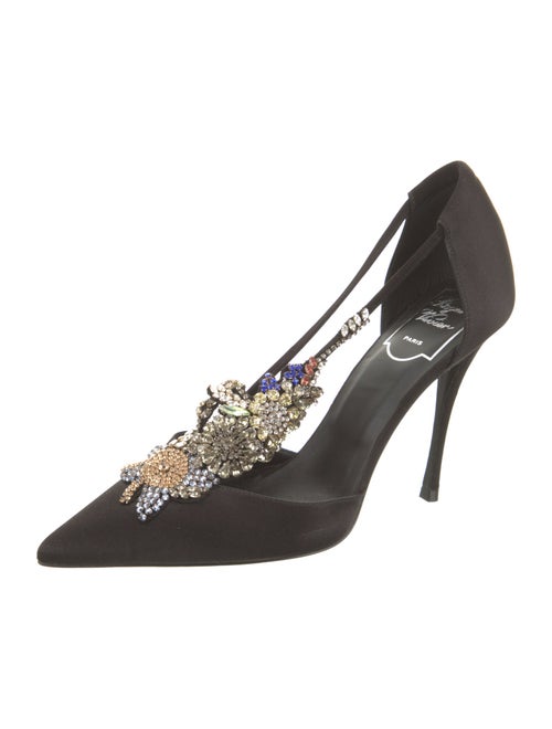 Roger Vivier Satin Crystal Embellishments T-Strap Pumps