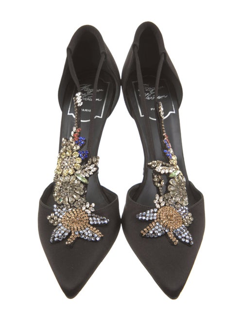 Roger Vivier Satin Crystal Embellishments T-Strap Pumps