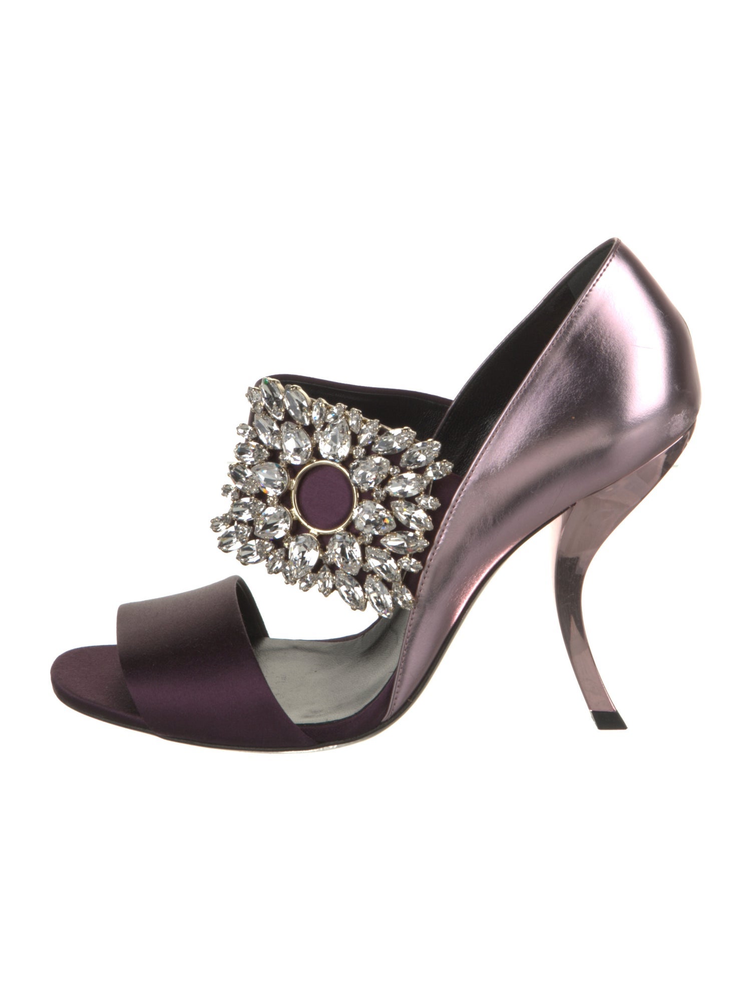 Roger Vivier Satin Crystal Embellishments Slingback Sandals w/ Tags