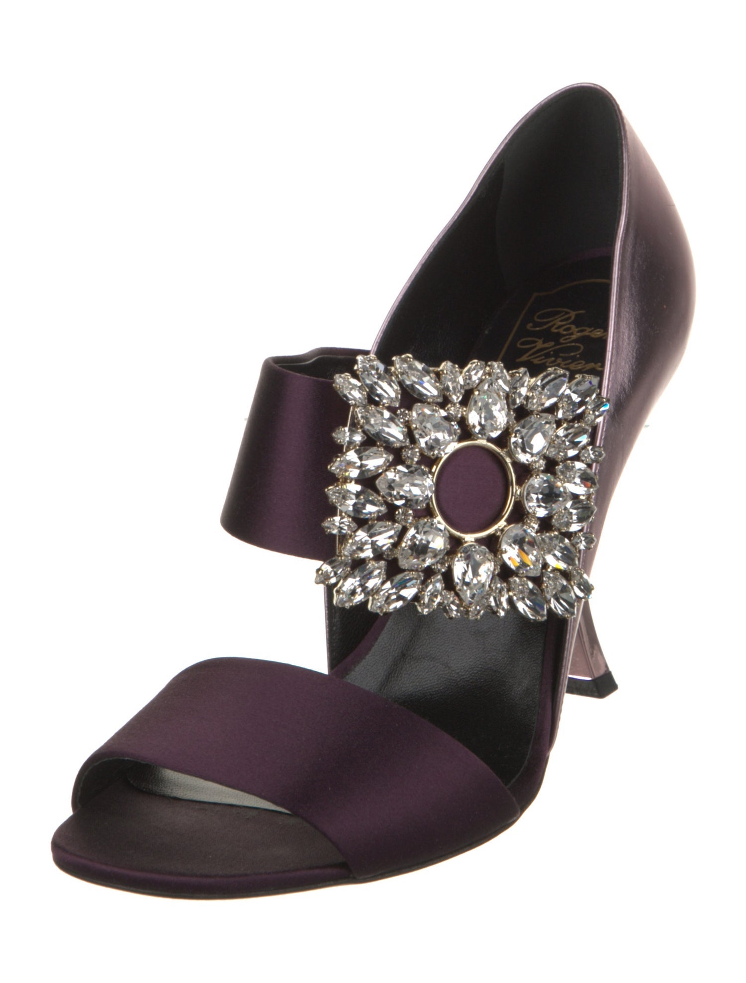 Roger Vivier Satin Crystal Embellishments Slingback Sandals w/ Tags