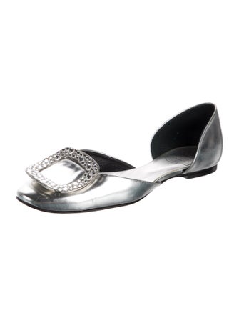 Roger Vivier Leather Crystal Embellishments D'Orsay Flats