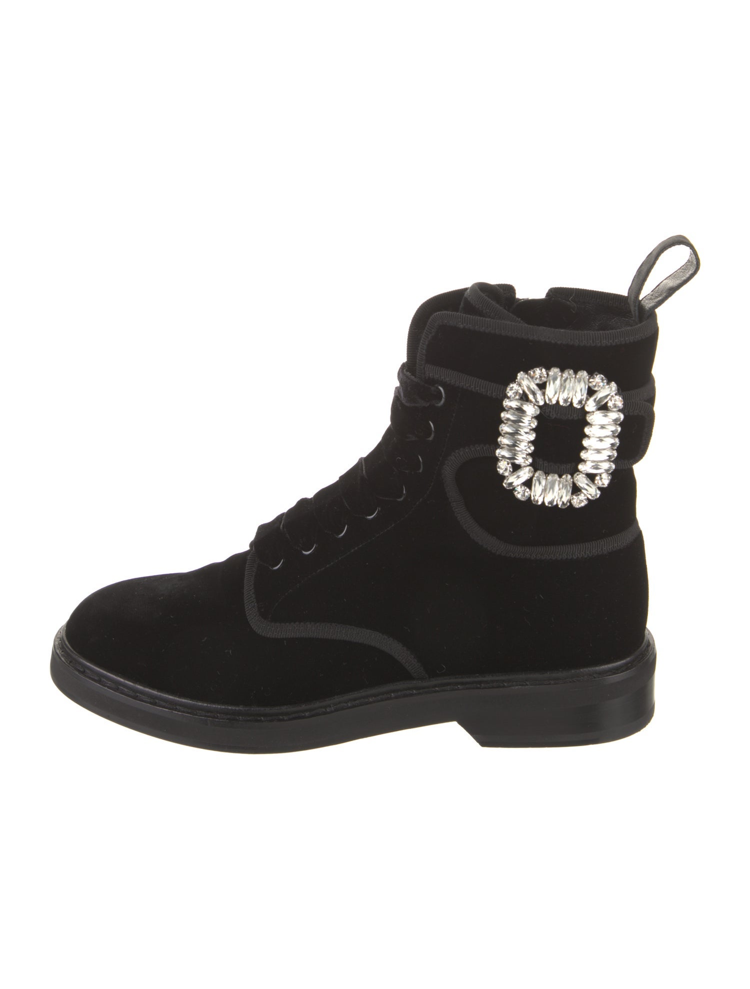 Roger Vivier Velvet Crystal Embellishments Combat Boots
