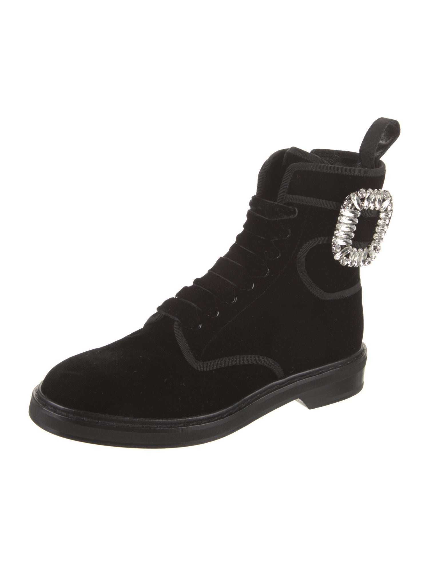 Roger Vivier Velvet Crystal Embellishments Combat Boots