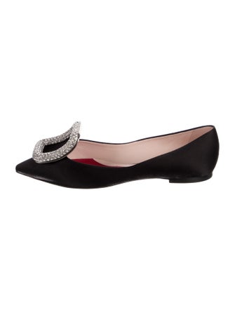 Roger Vivier Satin Crystal Embellishments Flats
