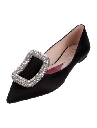 Roger Vivier Satin Crystal Embellishments Flats
