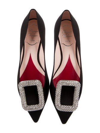 Roger Vivier Satin Crystal Embellishments Flats