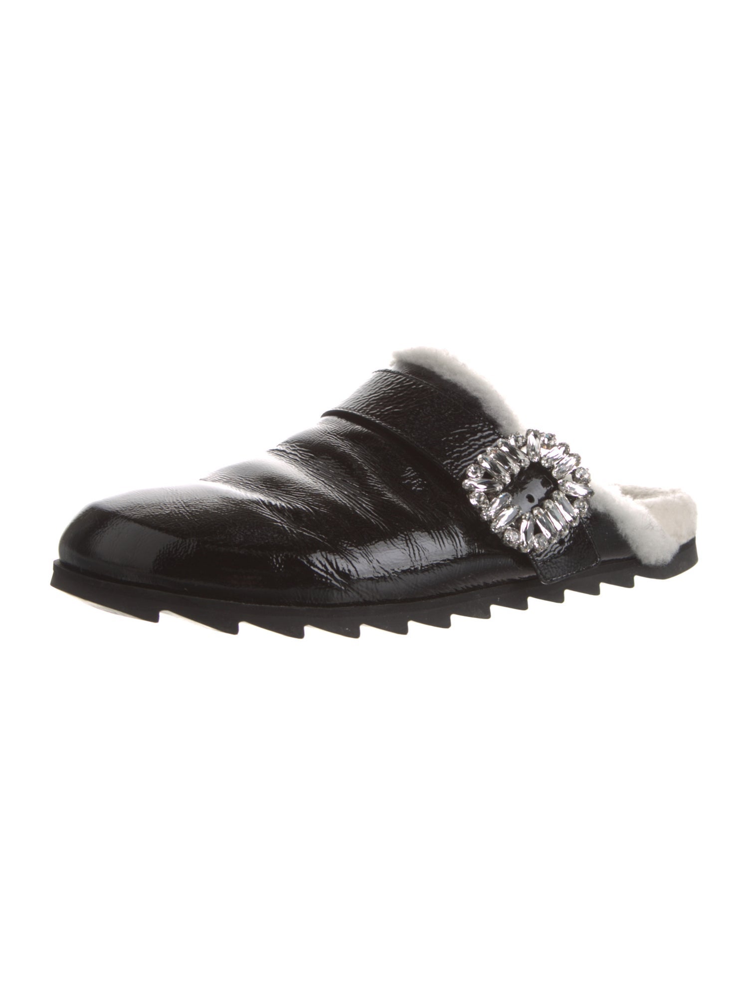 Roger Vivier Patent Leather Crystal Embellishments Mules