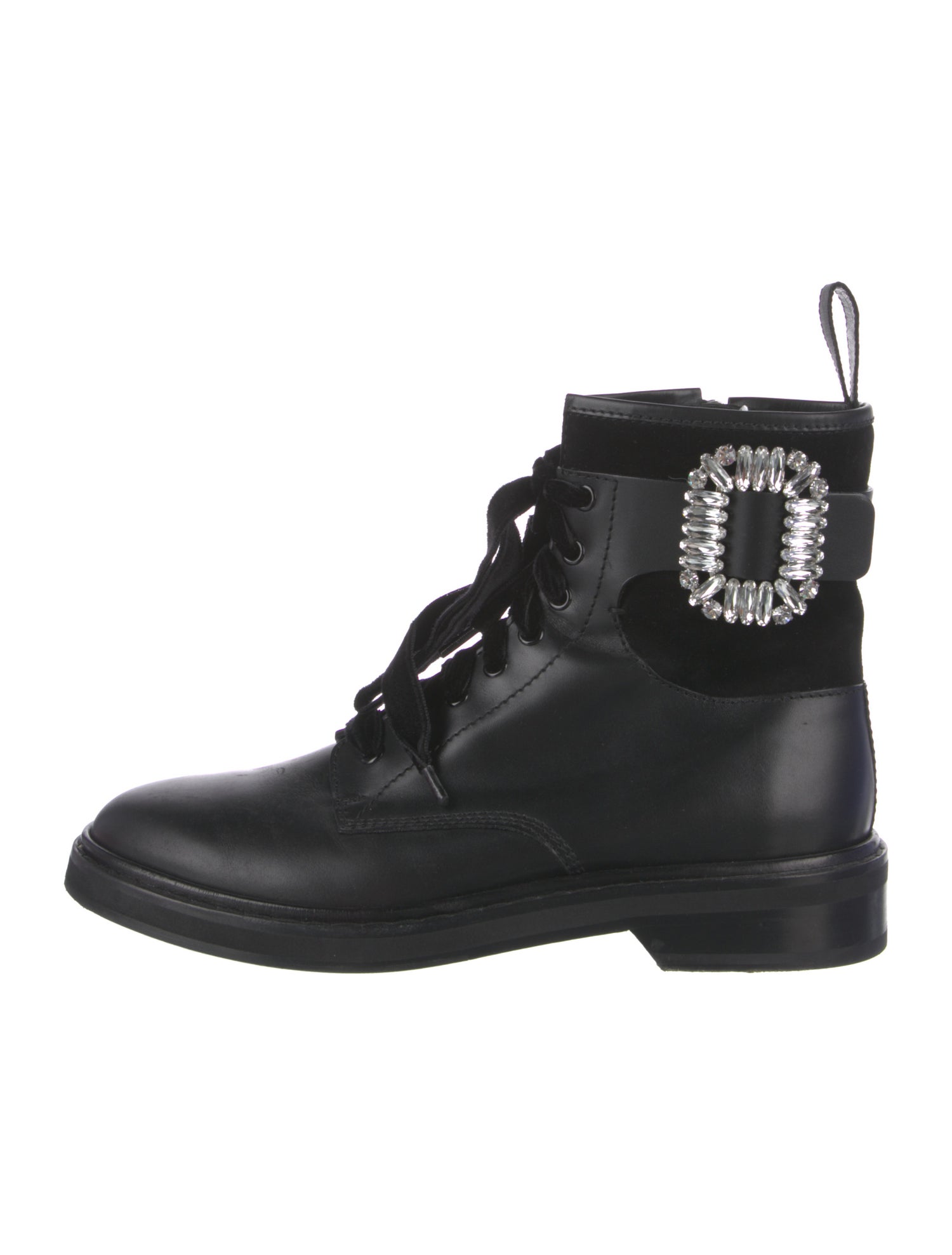 Roger Vivier Leather Crystal Embellishments Combat Boots