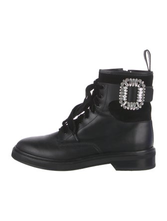 Roger Vivier Leather Crystal Embellishments Combat Boots