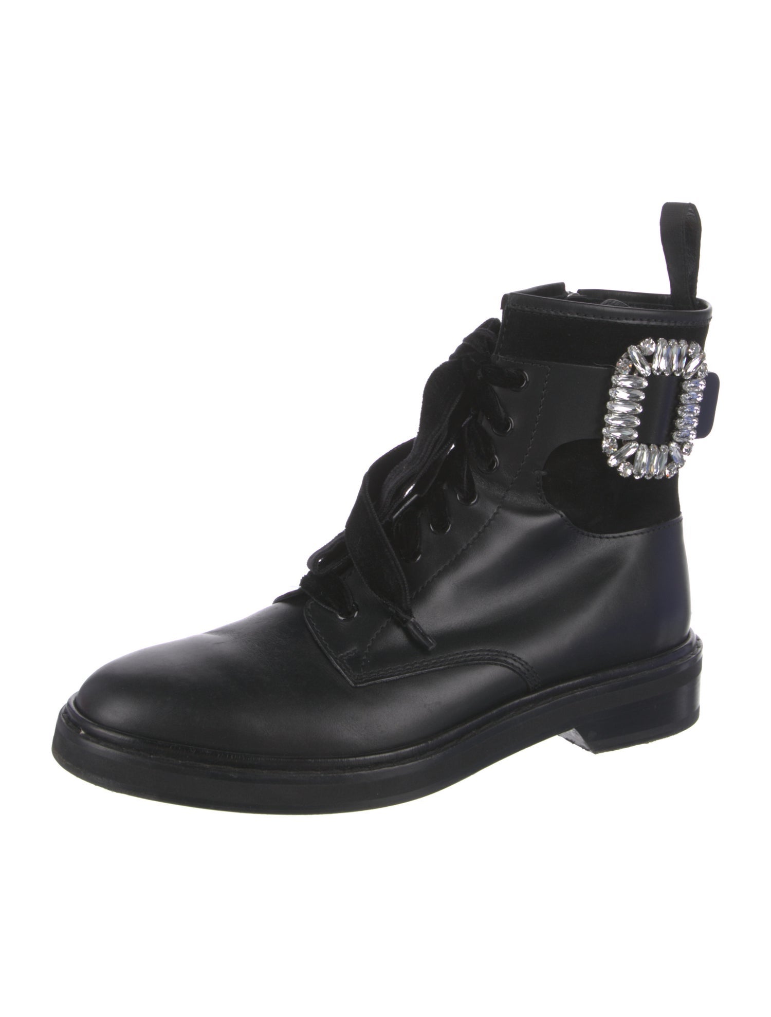 Roger Vivier Leather Crystal Embellishments Combat Boots
