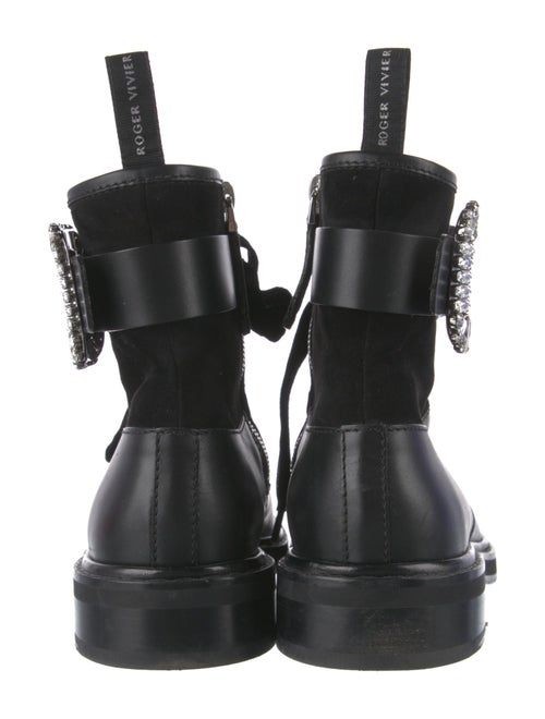 Roger Vivier Leather Crystal Embellishments Combat Boots