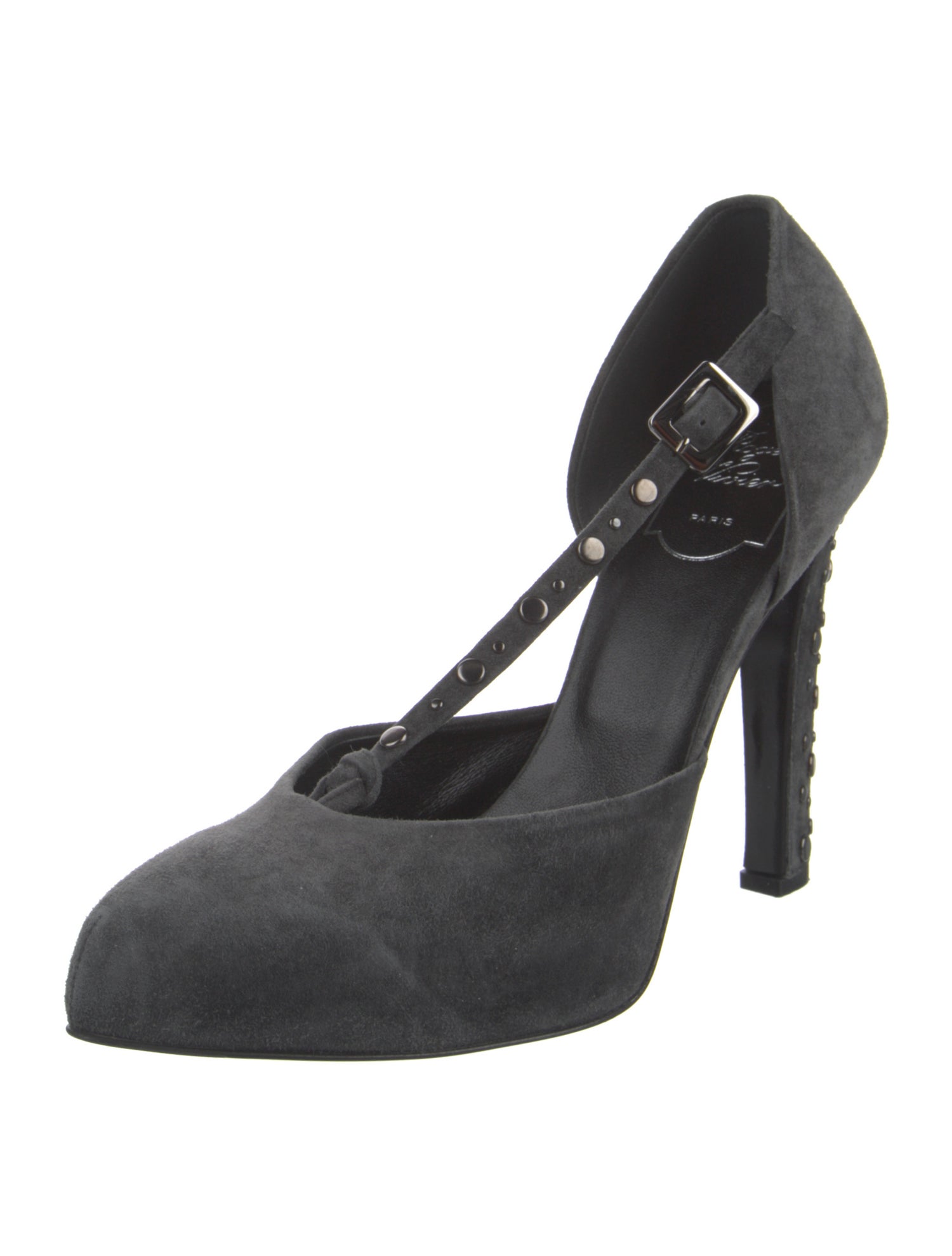 Roger Vivier Satin Studded Accents T-Strap Pumps