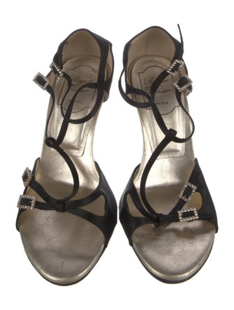 Roger Vivier Satin Crystal Embellishments T-Strap Sandals