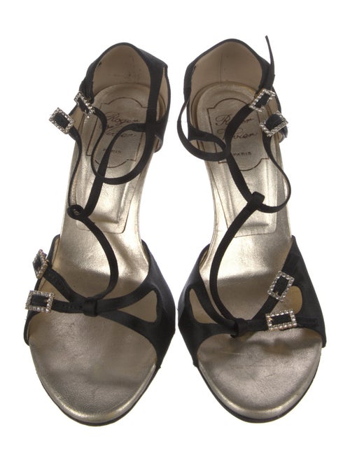 Roger Vivier Satin Crystal Embellishments T-Strap Sandals