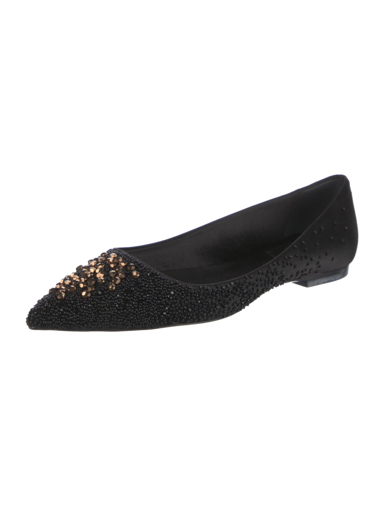 Roger Vivier Satin Crystal Embellishments Flats