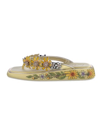 Roger Vivier Satin Floral Print Flip Flops