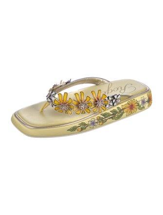 Roger Vivier Satin Floral Print Flip Flops