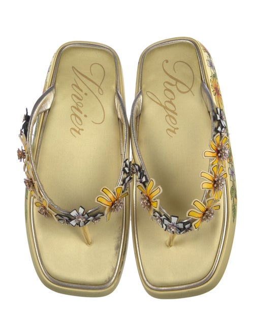 Roger Vivier Satin Floral Print Flip Flops