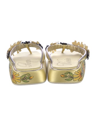 Roger Vivier Satin Floral Print Flip Flops