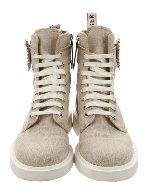 Roger Vivier Canvas Crystal Embellishments Combat Boots